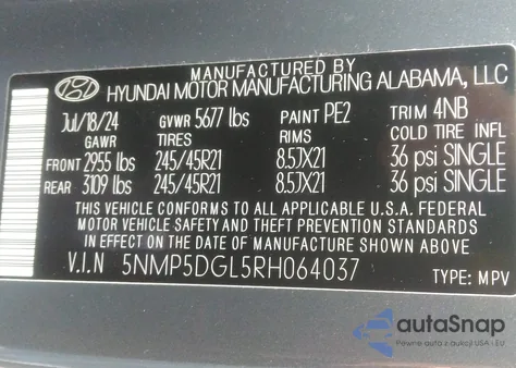 2024 Hyundai Santa Fe Calligraphy from USA, damaged, VIN 5NMP5DGL5RH064037